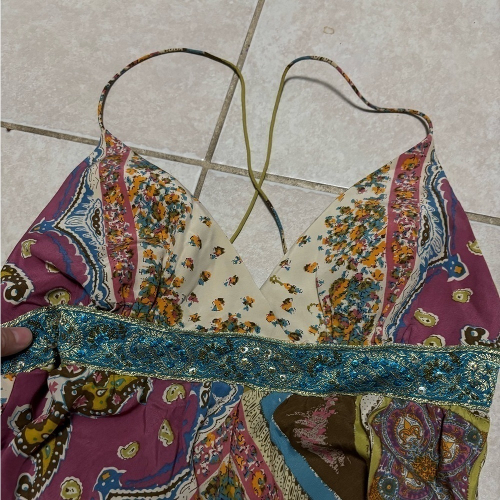 Nicole Miller Size 4 Silk Spaghetti Strap Boho Summer Dress - Picture 3 of 7